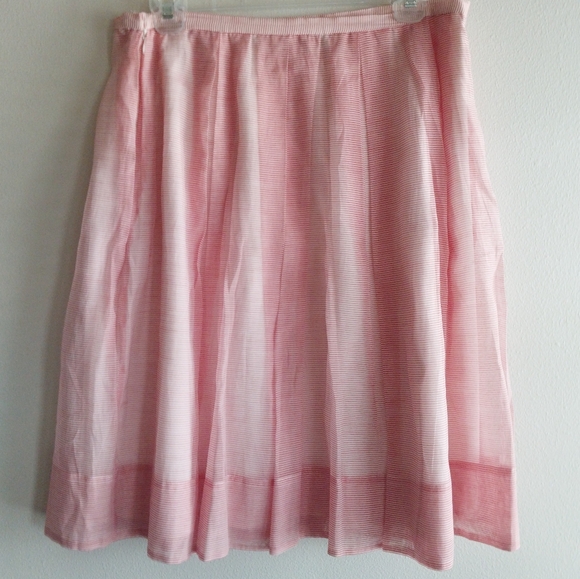 Talbot's Pink and White Stripe Silk Blend Preppy Coquette Feminine A-Line Skirt - Picture 2 of 7
